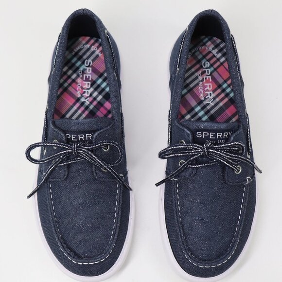 NWT Sperry Kids‎ Bahama Boat Shoe Slip On Loafer Metallic Glitter Navy Shimmer - Picture 2 of 8